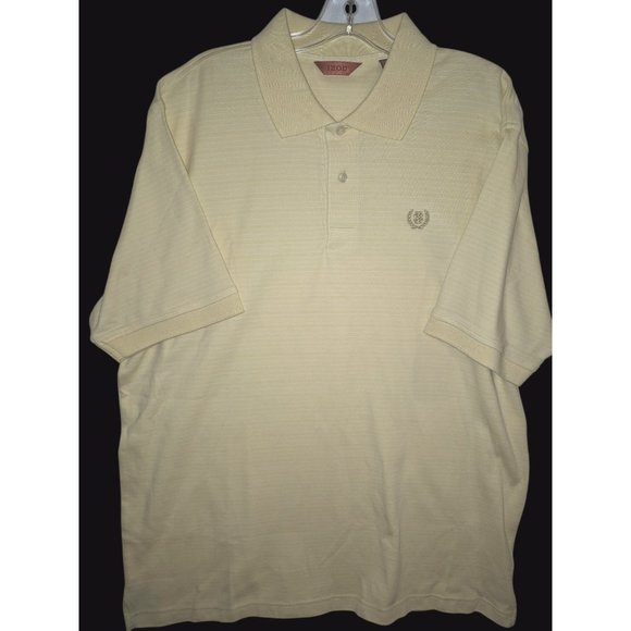 Izod Mens Yellow Striped Polo Shirt Embroidered Logo Large - Picture 1 of 8